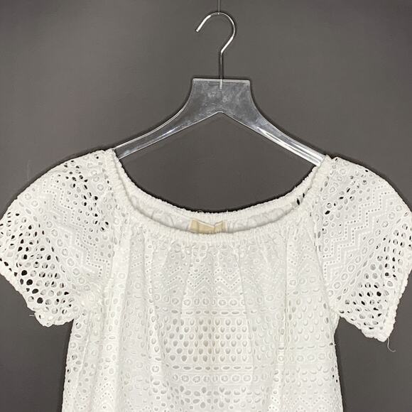 Michael Kors S White Eyelet Top Cap Sleeves Lined Feminine Summer - Picture 4 of 9
